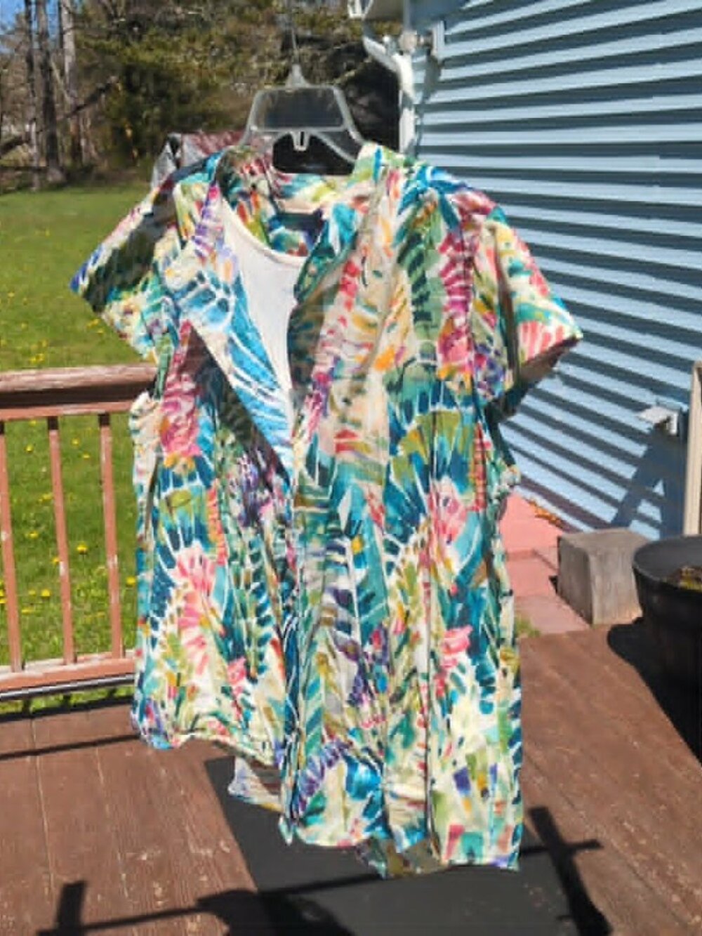 Soft Surroundings Floral Button Down Shirt Layered Sz Petite Large Tropical Cap